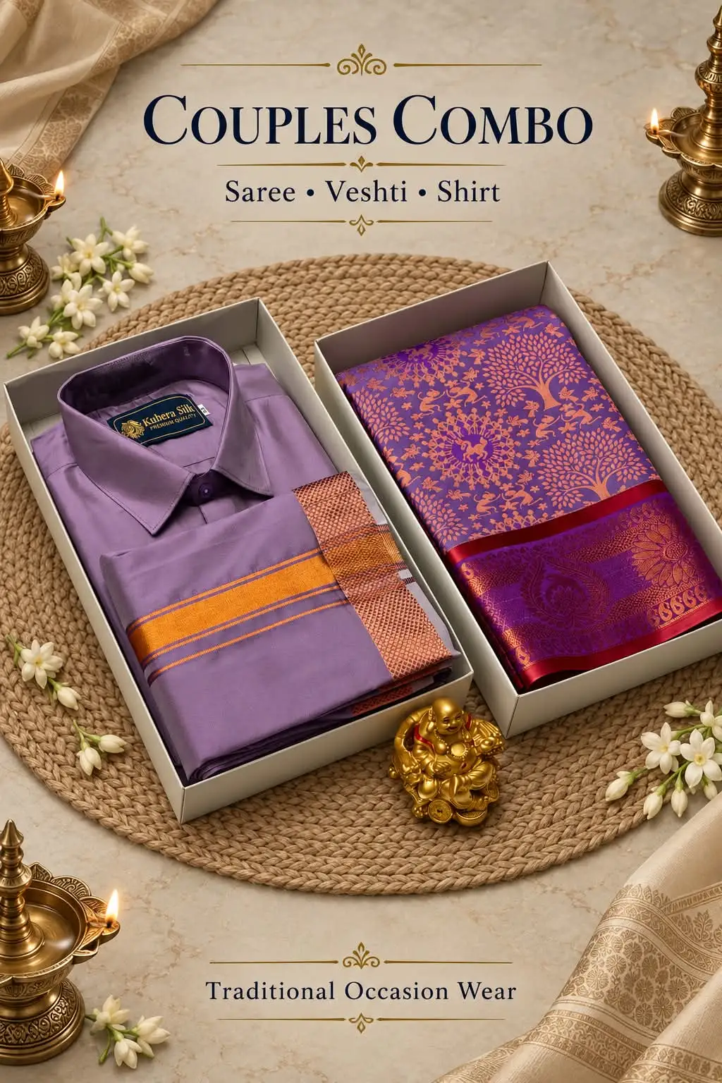 Traditional Tree Motif Brocade Couple Combo Set